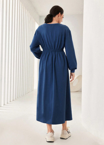 Синее кэжуал платье платье-свитшот SHEIN с надписью