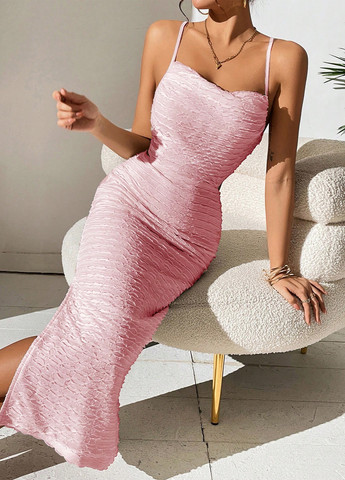 Светло-розовое кэжуал платье с открытой спиной SHEIN однотонное