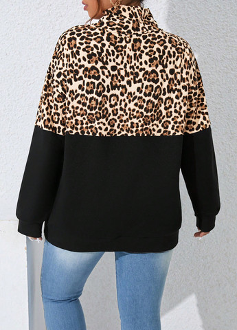 Коричневый свитшот SHEIN колор блок без декора (338194230)