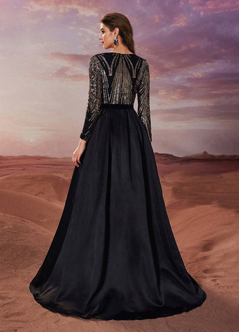 Черное вечернее платье клеш SHEIN однотонное