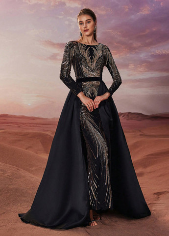 Черное вечернее платье клеш SHEIN однотонное