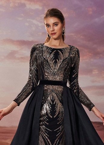 Черное вечернее платье клеш SHEIN однотонное