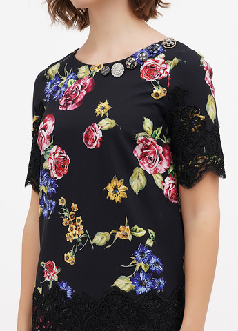 Черное кэжуал платье а-силуэт Sassofono с цветочным принтом