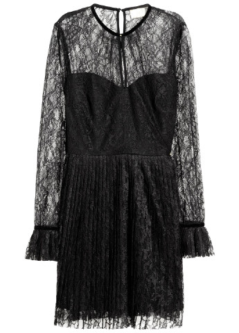Черное коктейльное платье плиссированное H&M однотонное