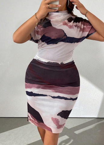 Комбінована кежуал сукня сукня-водолазка SHEIN з абстрактним візерунком