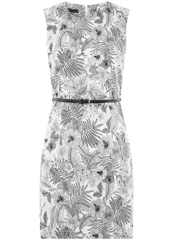 Светло-серое кэжуал платье футляр Oodji с цветочным принтом