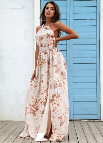 Комбінована кежуал, вечірня сукня зі шлейфом, з відкритою спиною SHEIN з квітковим принтом