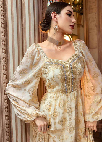 Бежева святковий, вечірня сукня а-силует SHEIN з малюнком