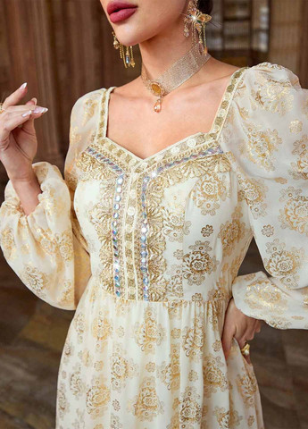 Бежева святковий, вечірня сукня а-силует SHEIN з малюнком