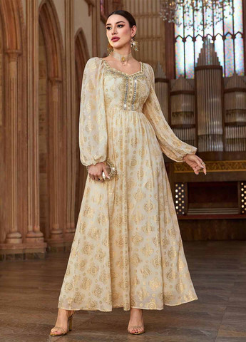 Бежева святковий, вечірня сукня а-силует SHEIN з малюнком