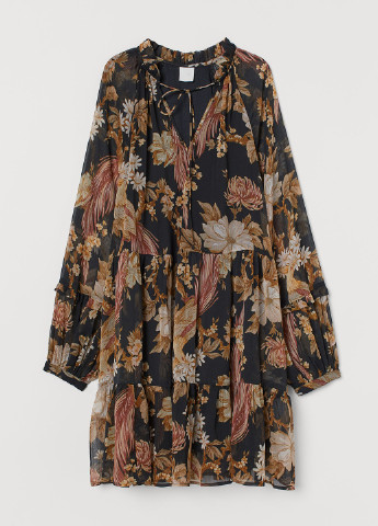 Комбинированное кэжуал платье оверсайз H&M с цветочным принтом
