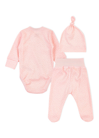 Розовый демисезонный комплект (шапка, боди, ползунки) KRAKO