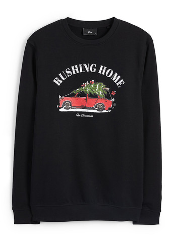 Чорний світшот C&A новорічний без декору (352190418)