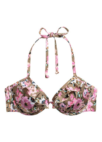 Купальный лиф H&M бикини цветочный комбинированный пляжный полиамид, трикотаж