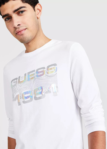 Лонгслів Guess логотип білий кежуали бавовна, трикотаж