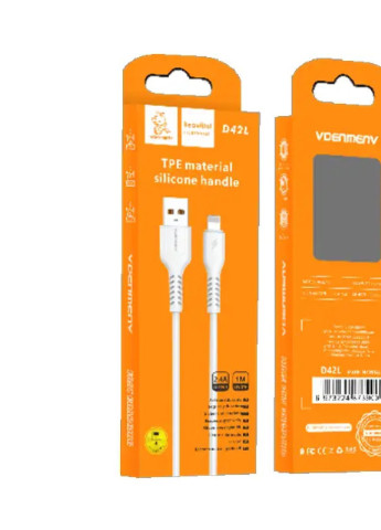 Кабель для заряджання та передачі даних Denmen D42L USB to Lightning Білий 1 м No Brand (255189483)