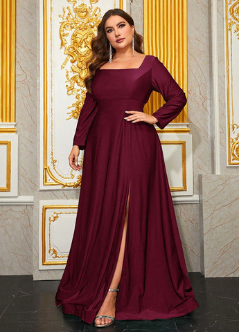 Бордова вечірня сукня кльош SHEIN однотонна