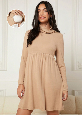 Бежевое кэжуал платье для беременных платье-свитер SHEIN однотонное