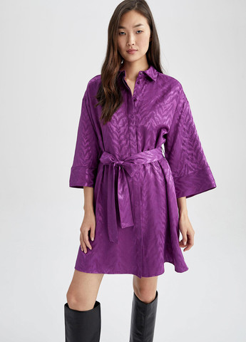 Фиолетовое кэжуал платье рубашка DeFacto однотонное