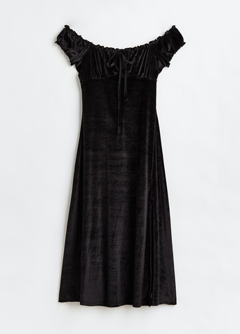 Черное кэжуал платье с открытыми плечами H&M однотонное