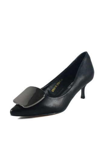 Черные женские кэжуал туфли с брошкой на среднем каблуке украинские - фото