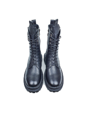 Зимние женские ботинки зима кожаные черные на шнуровке Brocoli