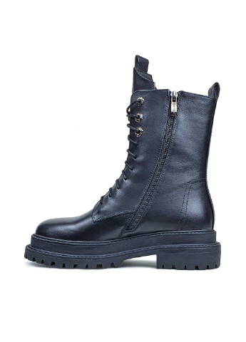 Зимние женские ботинки зима кожаные черные на шнуровке Brocoli