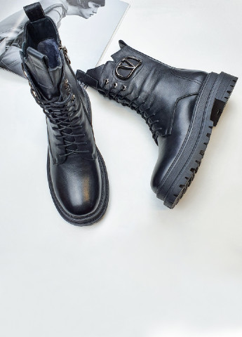 Зимние женские ботинки зима кожаные черные на шнуровке Brocoli