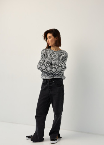 Серый демисезонный джемпер в украинском стиле «зарина» серый MEREZHKA