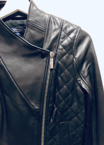Черная демисезонная куртка кожаная Tommy Hilfiger