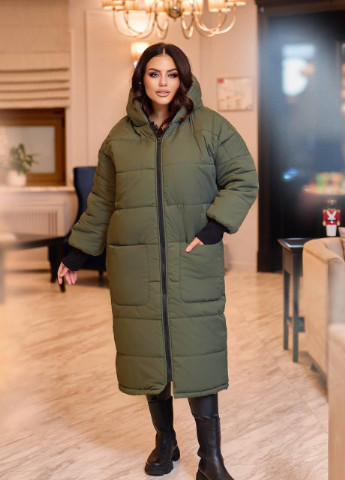 Темно-зеленая женская тёплая зимняя куртка темное масло р.58/60 377578 New Trend