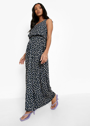 Чорна кежуал сукня кльош Boohoo з квітковим принтом