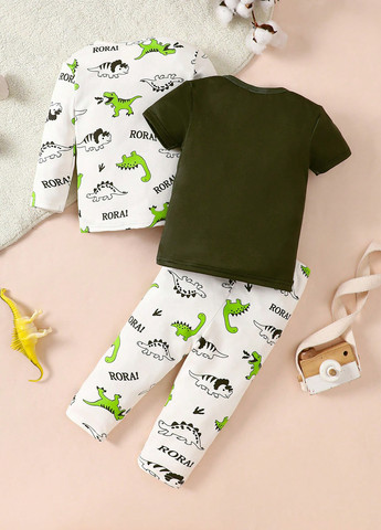 Чорно-біла всесезон піжама (футболка, лонгслів, штани) футболка + штани SHEIN