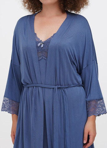 Синий демисезонный комплект (ночная рубашка, халат) Cotpark
