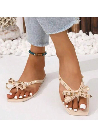 Светло-бежевые кэжуал, пляжные вьетнамки SHEIN с бантом, с шипами, с заклепками