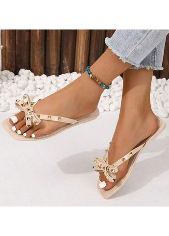 Светло-бежевые кэжуал, пляжные вьетнамки SHEIN с бантом, с шипами, с заклепками