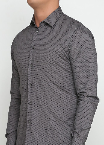 Серая кэжуал рубашка с геометрическим узором Xagon Man с длинным рукавом