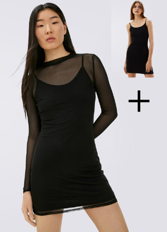 Черное платье сетка мини футляр Egostyle однотонное