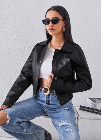 Черная демисезонная куртка байкерская SHEIN