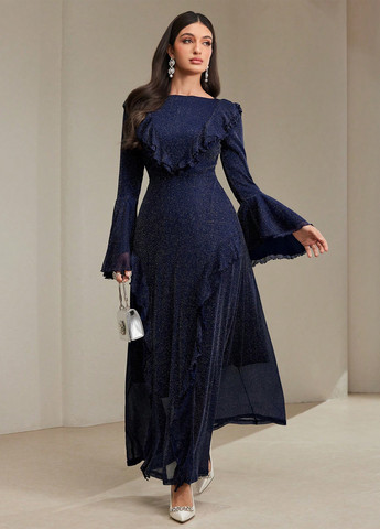 Синя вечірня сукня кльош SHEIN однотонна