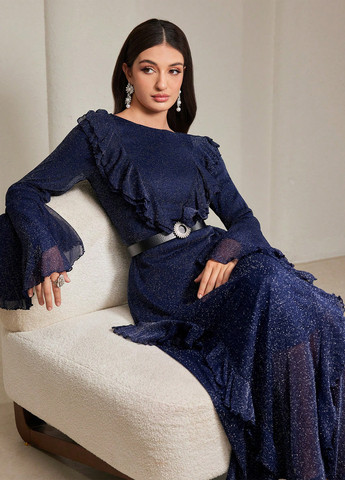 Синя вечірня сукня кльош SHEIN однотонна