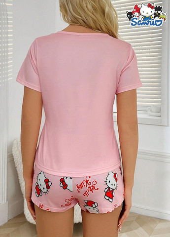 Розовая всесезон пижама (футболка, шорты) футболка + шорты SHEIN