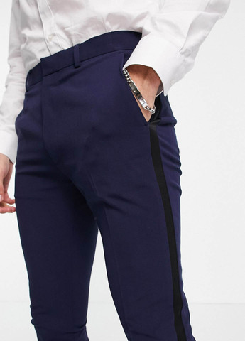 Темно-синие кэжуал демисезонные зауженные брюки Asos