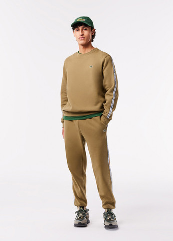 Светло-коричневый свитшот Lacoste однотонный лампасы, вышивка (329629207)