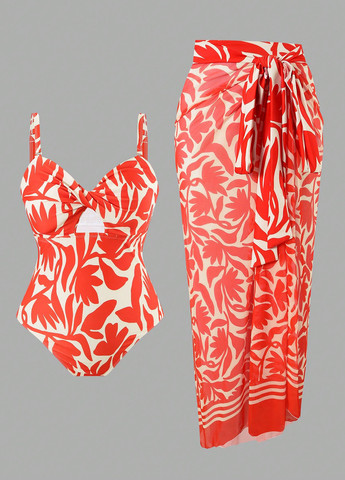 Комбинированный летний комплект (купальник, парео) слитный SHEIN