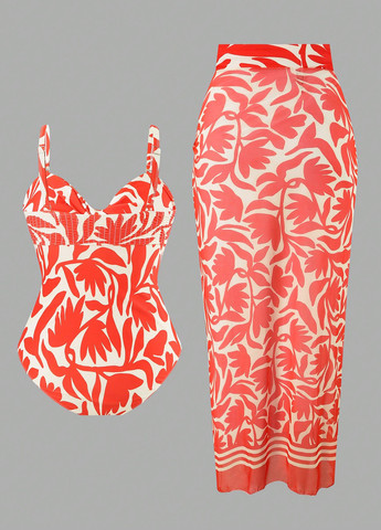 Комбинированный летний комплект (купальник, парео) слитный SHEIN