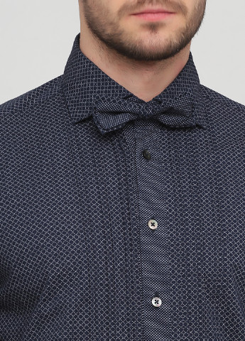 Темно-синяя классическая рубашка с геометрическим узором Rossi