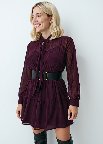 Темно-фиолетовое кэжуал платье а-силуэт Mohito в горошек