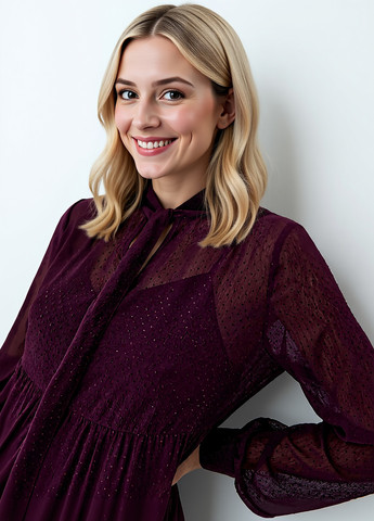 Темно-фиолетовое кэжуал платье а-силуэт Mohito в горошек