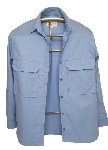 Голубой кэжуал рубашка однотонная No Brand с длинным рукавом
